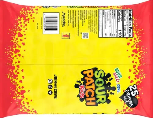SOUR PATCH KIDS Candy, Original Flavor, Valentine’s Day Edition, 25 Treat Size Packs
