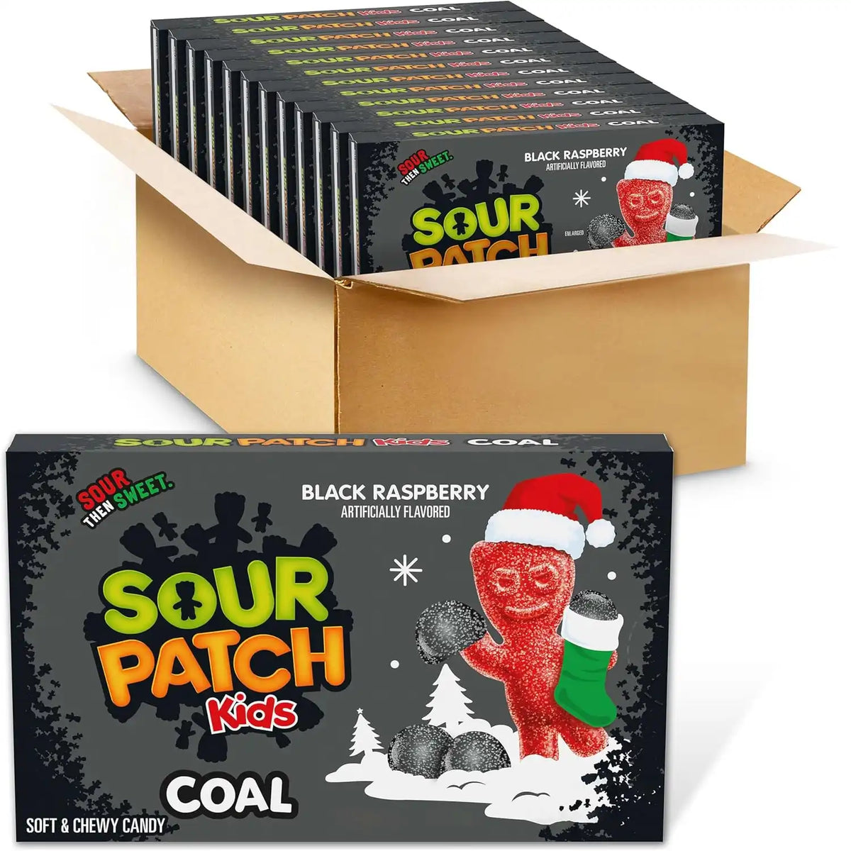SOUR PATCH KIDS Coal Black Raspberry Soft & Chewy Holiday Candy, 12 Boxes