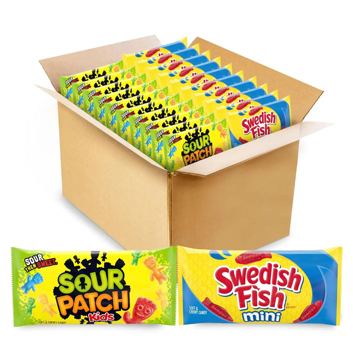 SOUR PATCH KIDS & SWEDISH FISH Soft & Chewy Gummy Candy Variety Pack, 20 ct