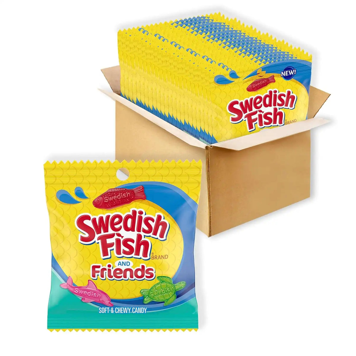 SWEDISH FISH and Friends Soft & Chewy Gummy Candy, Bulk Candy, 12 Bags